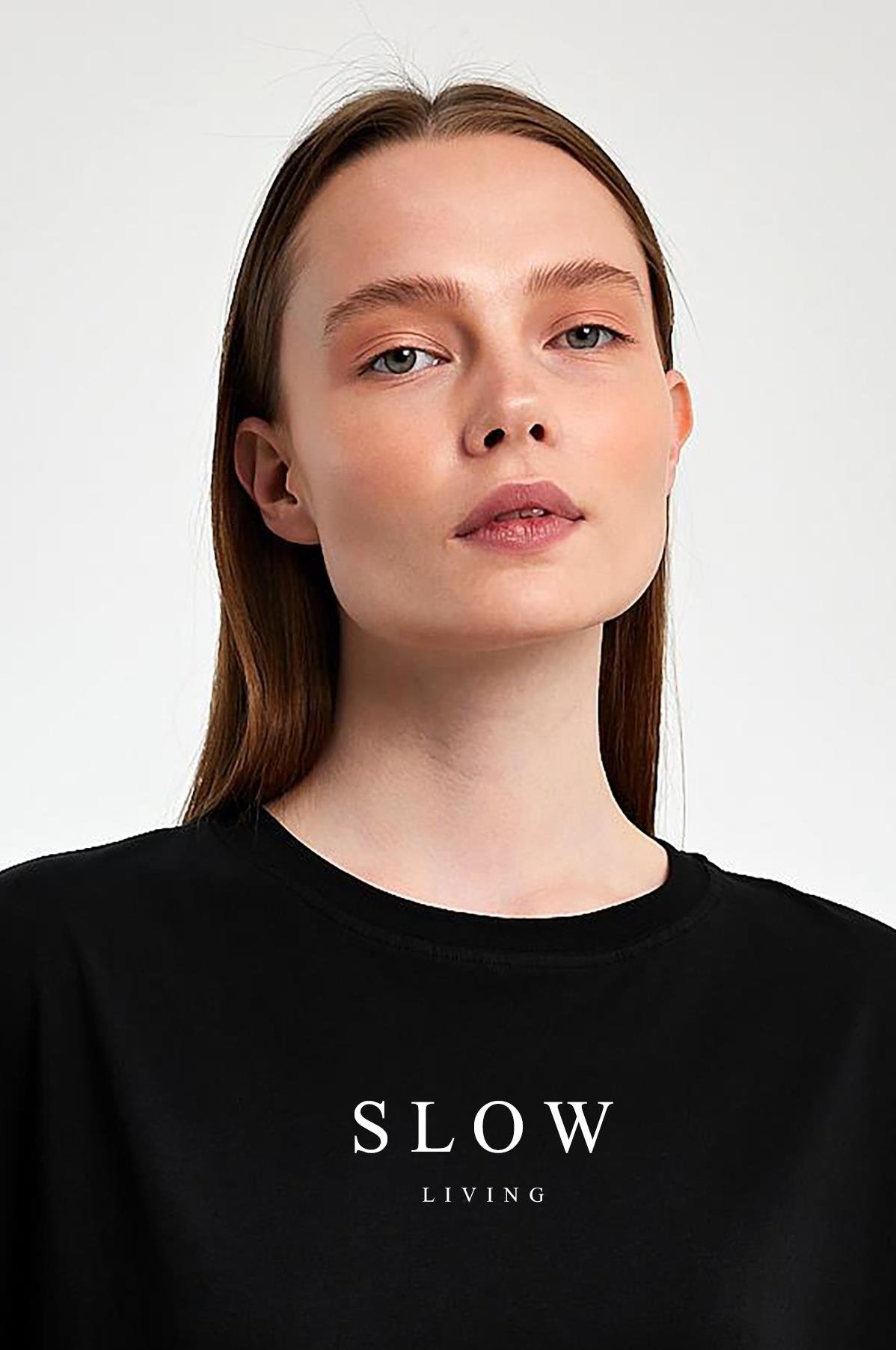 FİHA/2069-KADIN BASKILI OVERSIZE T-SHIRT - SİYAH