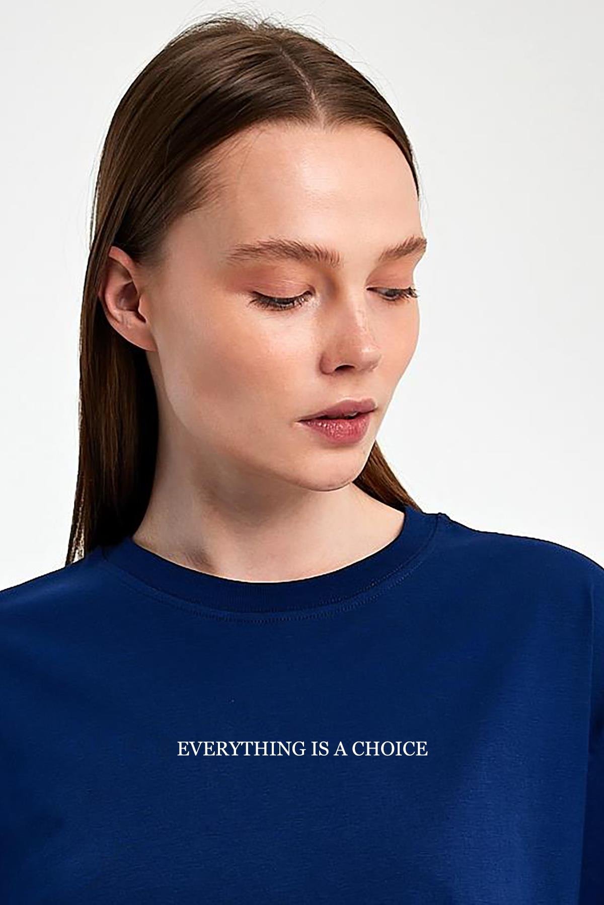 FİHA/2072-KADIN BASKILI OVERSIZE T-SHIRT - LACİVERT