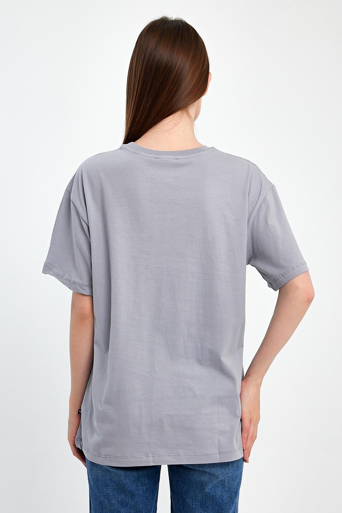 FİHA/2075-KADIN BASKILI OVERSIZE T-SHIRT - LİLA