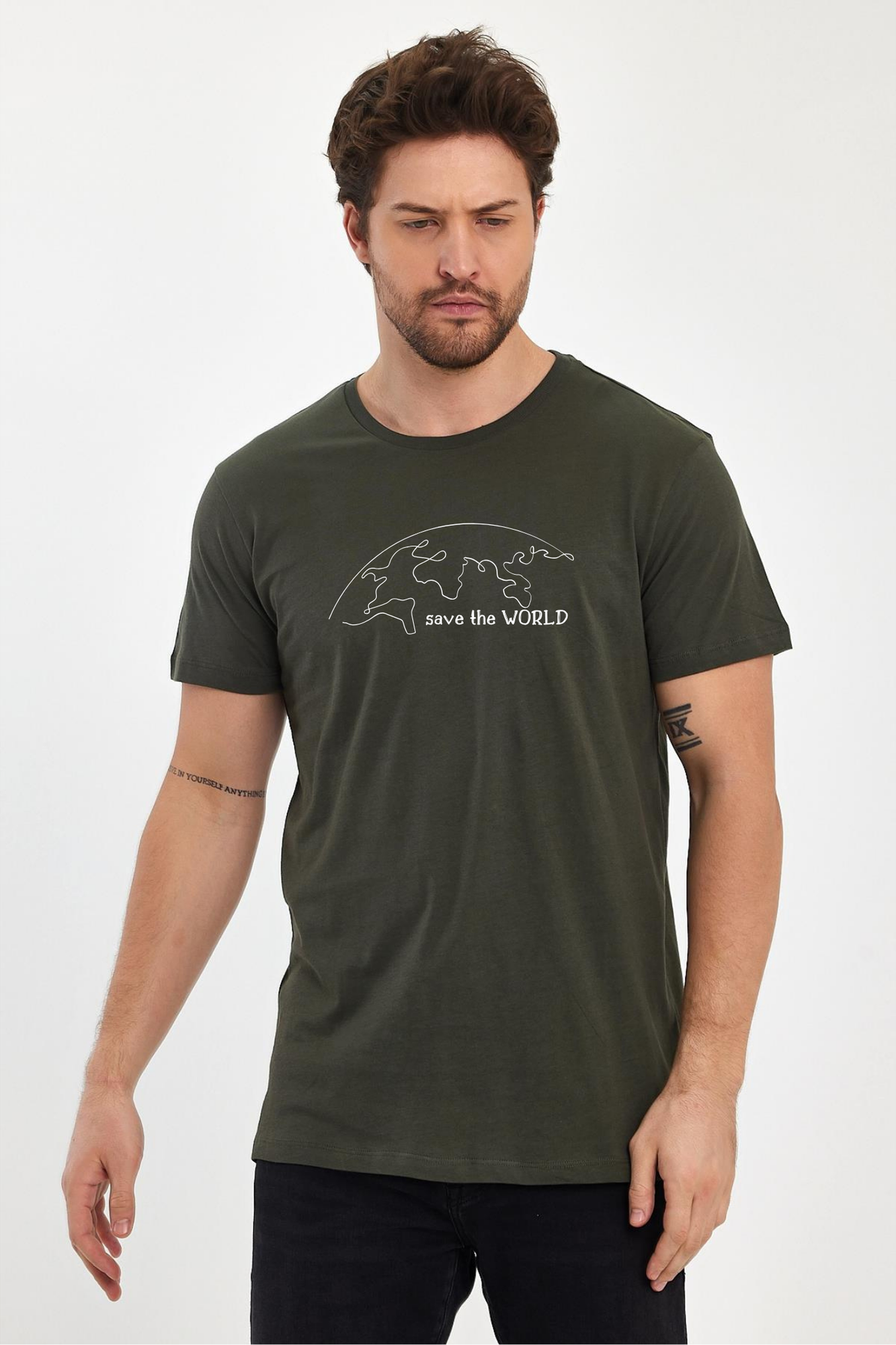 FİHA/2076-ERKEK BASKILI KOMPAK SIFIR YAKA TSHIRT - HAKİ