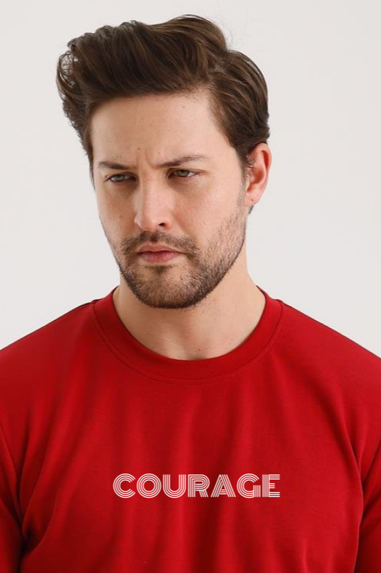 FİHA/2077-UNISEX BASKILI SIFIR YAKA SWEAT - TANGO RED