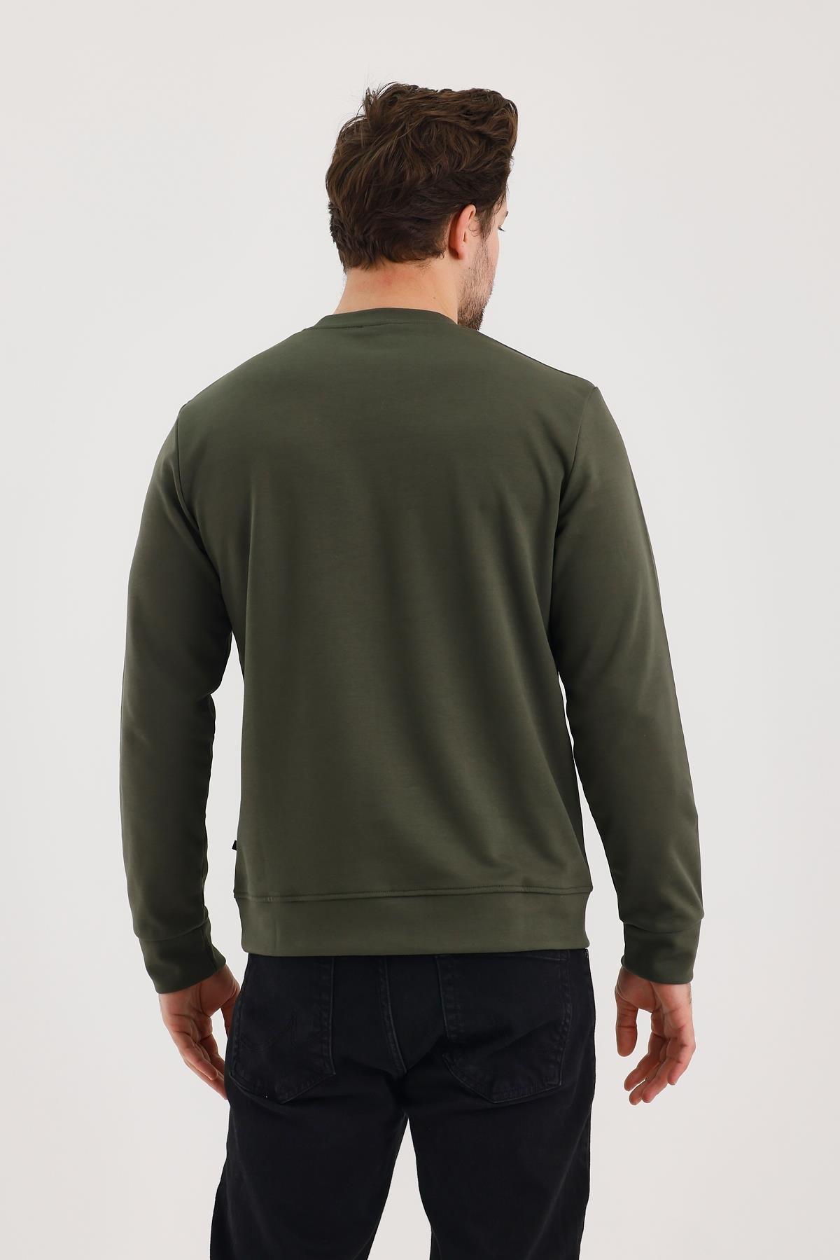 FİHA/2077-UNISEX BASKILI SIFIR YAKA SWEAT - HAKİ