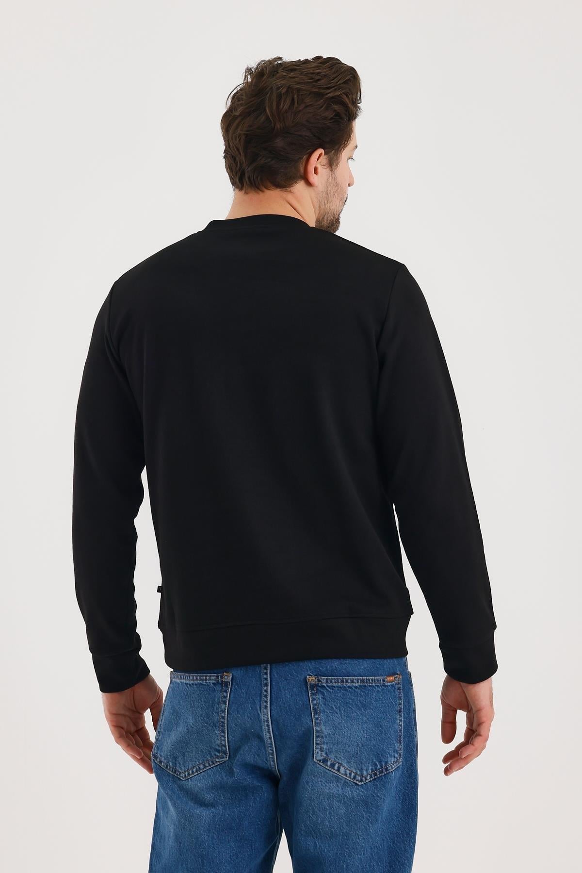 FİHA/2077-UNISEX BASKILI SIFIR YAKA SWEAT - SİYAH