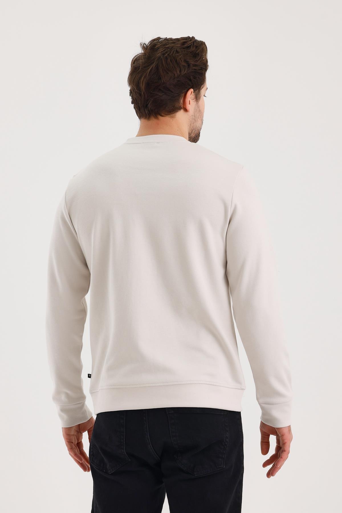FİHA/2077-UNISEX BASKILI SIFIR YAKA SWEAT - TAŞ