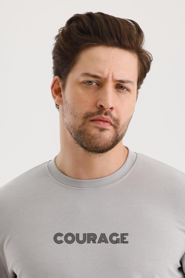 FİHA/2077-UNISEX BASKILI SIFIR YAKA SWEAT - GRİ