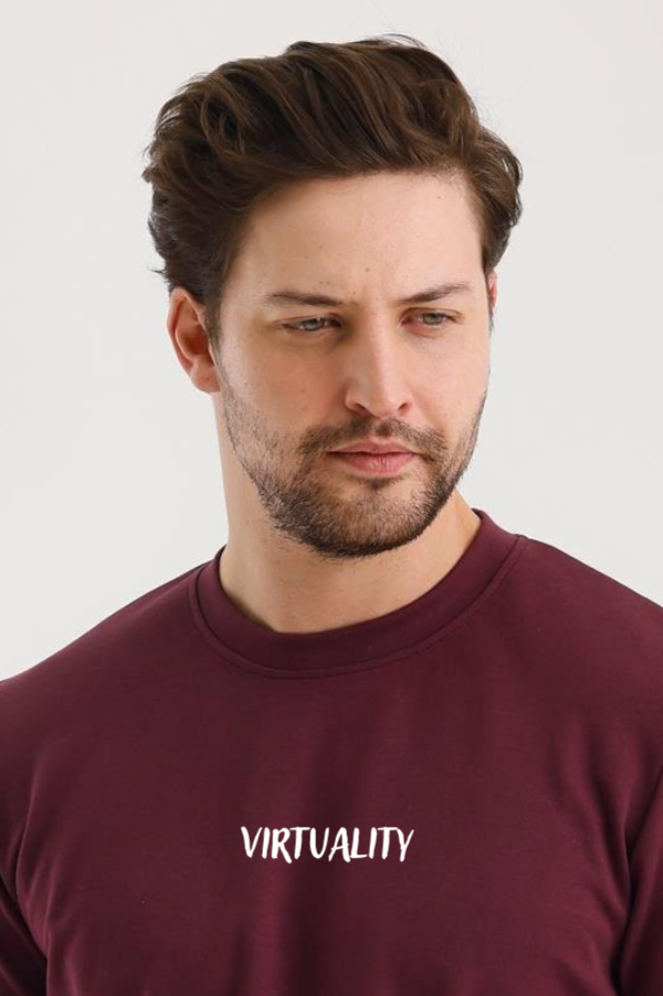 FİHA/2078-UNISEX BASKILI SIFIR YAKA SWEAT - MAUVE WINE