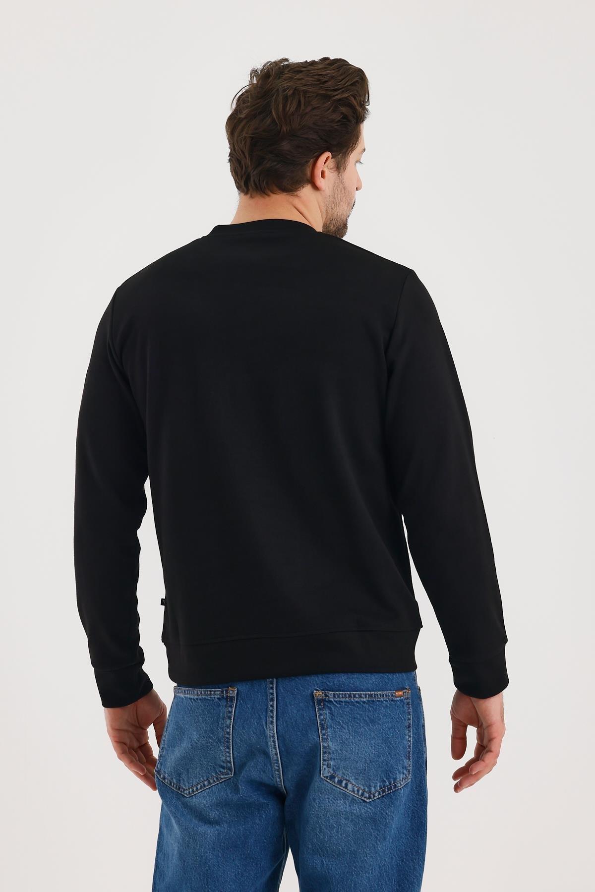 FİHA/2078-UNISEX BASKILI SIFIR YAKA SWEAT - SİYAH