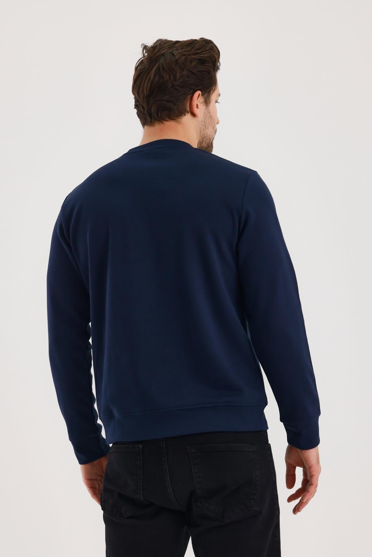 FİHA/2078-UNISEX BASKILI SIFIR YAKA SWEAT - LACİVERT