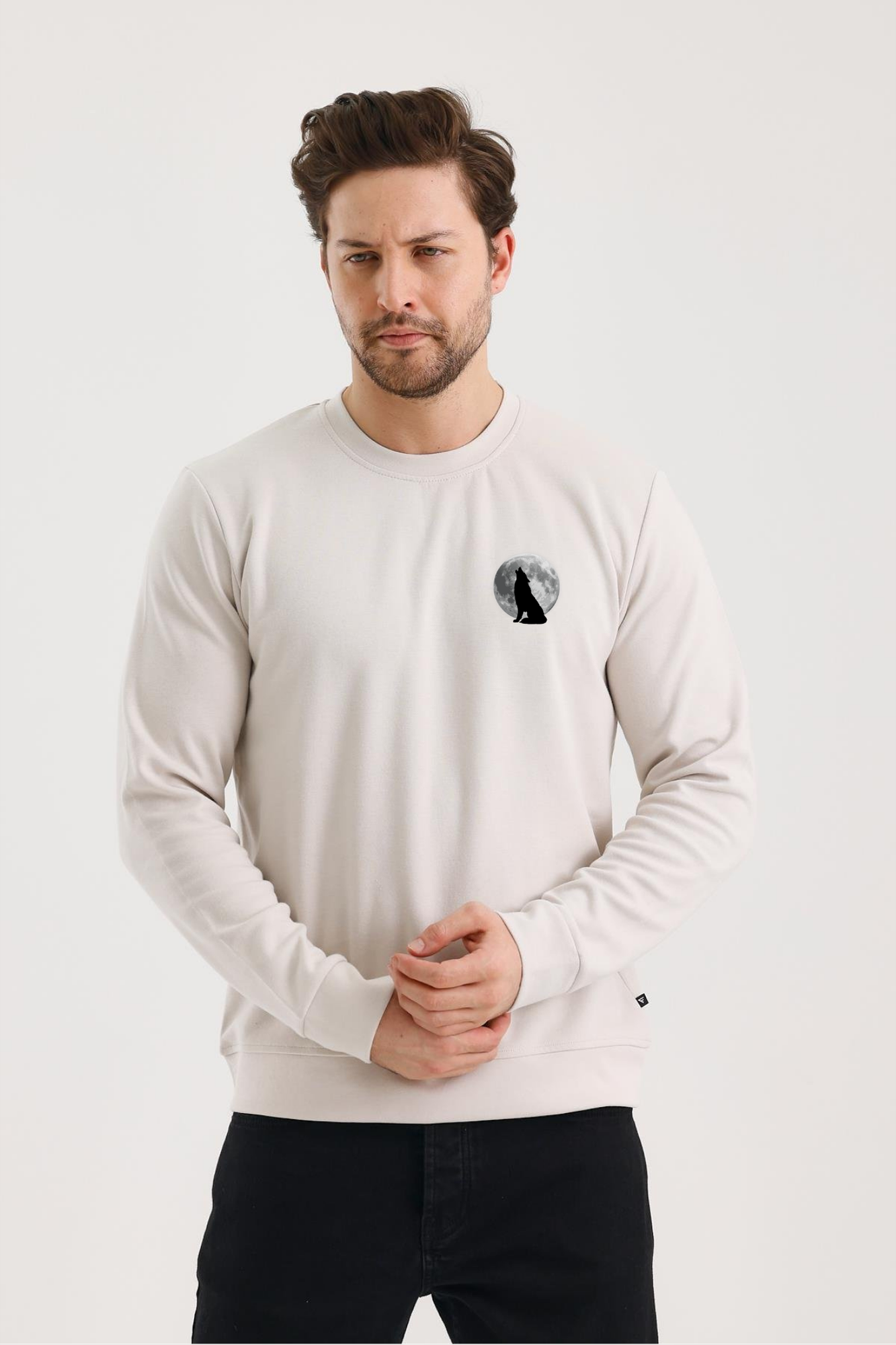FİHA/2080 UNISEX ÖN ARKA BASKILI SIFIR YAKA SWEAT - TAŞ