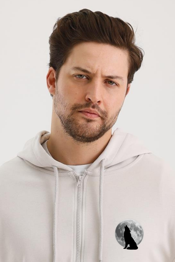 FİHA/2081 UNISEX ÖN ARKA BASKILI KAPŞONLU FERMUARLI SWEAT - TAŞ