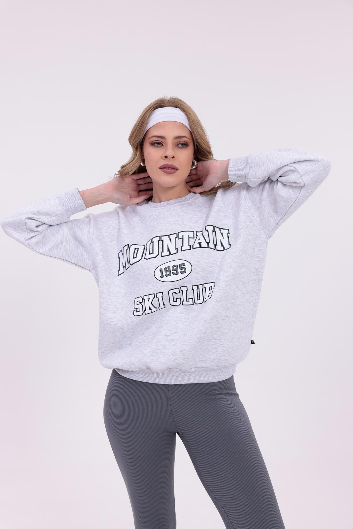 FİHA/2096-BASKILI OVERSIZE BİSİKLET YAKA SWEAT - KARMELANJ