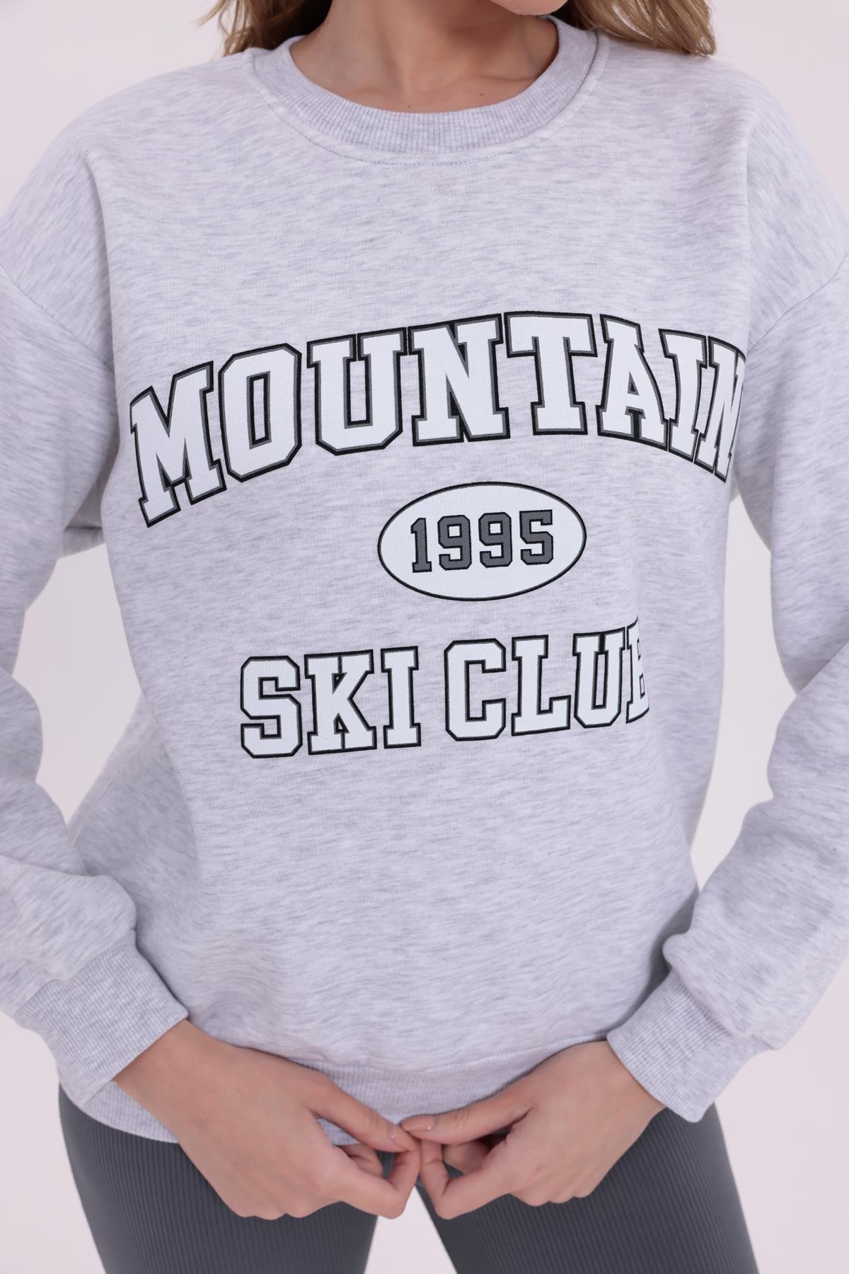 FİHA/2096-BASKILI OVERSIZE BİSİKLET YAKA SWEAT - KARMELANJ