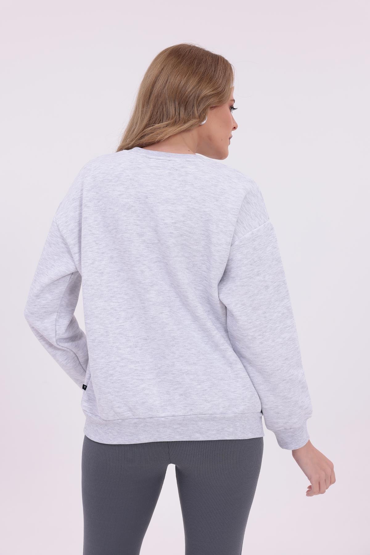 FİHA/2096-BASKILI OVERSIZE BİSİKLET YAKA SWEAT - KARMELANJ