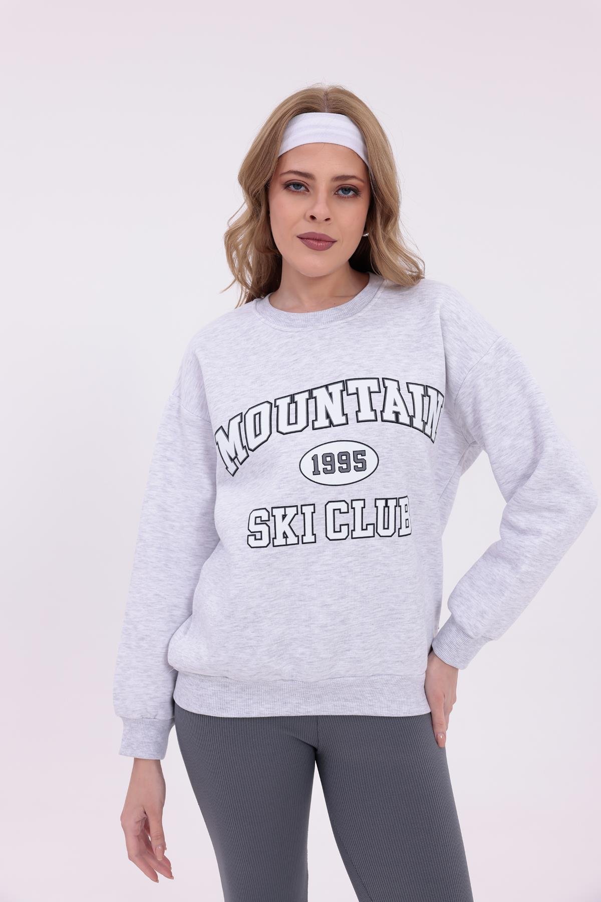 FİHA/2096-BASKILI OVERSIZE BİSİKLET YAKA SWEAT - KARMELANJ