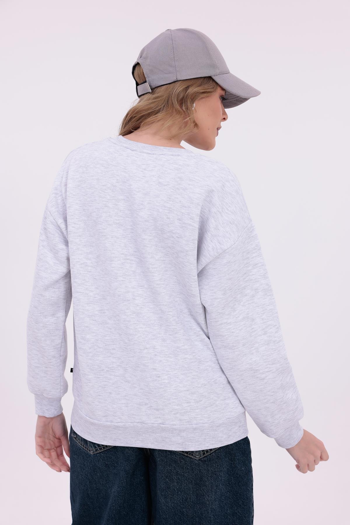FİHA/2096-NWYRK NAKIŞLI OVERSIZE BİSİKLET YAKA SWEAT - KARMELANJ