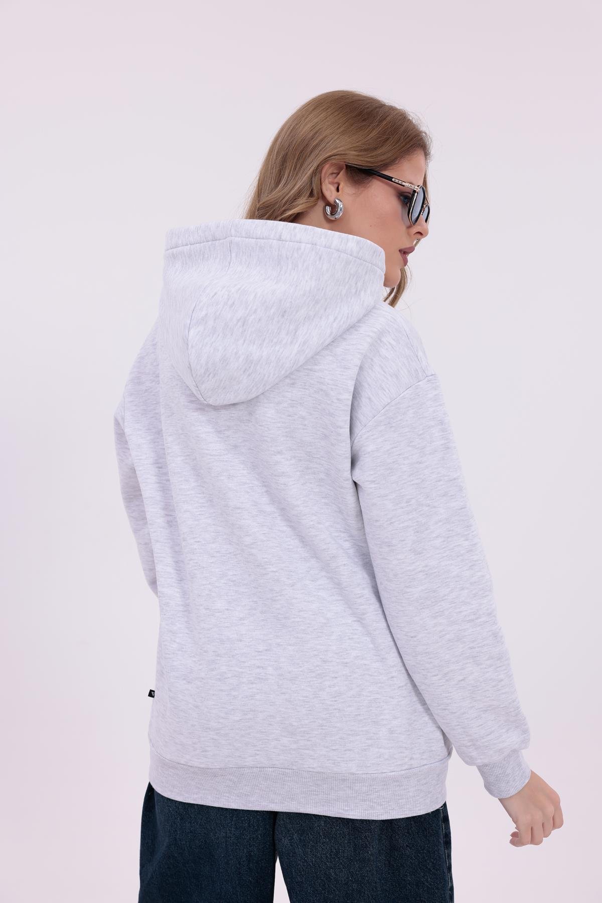 FİHA/2096-NWYRK NAKIŞLI OVERSIZE KAPSONLU SWEAT - KARMELANJ