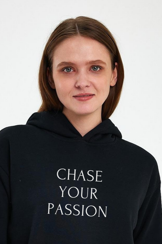 FİHA/2502-UNISEX BASKILI ŞARDONLU KAPŞONLU SWEAT - SİYAH