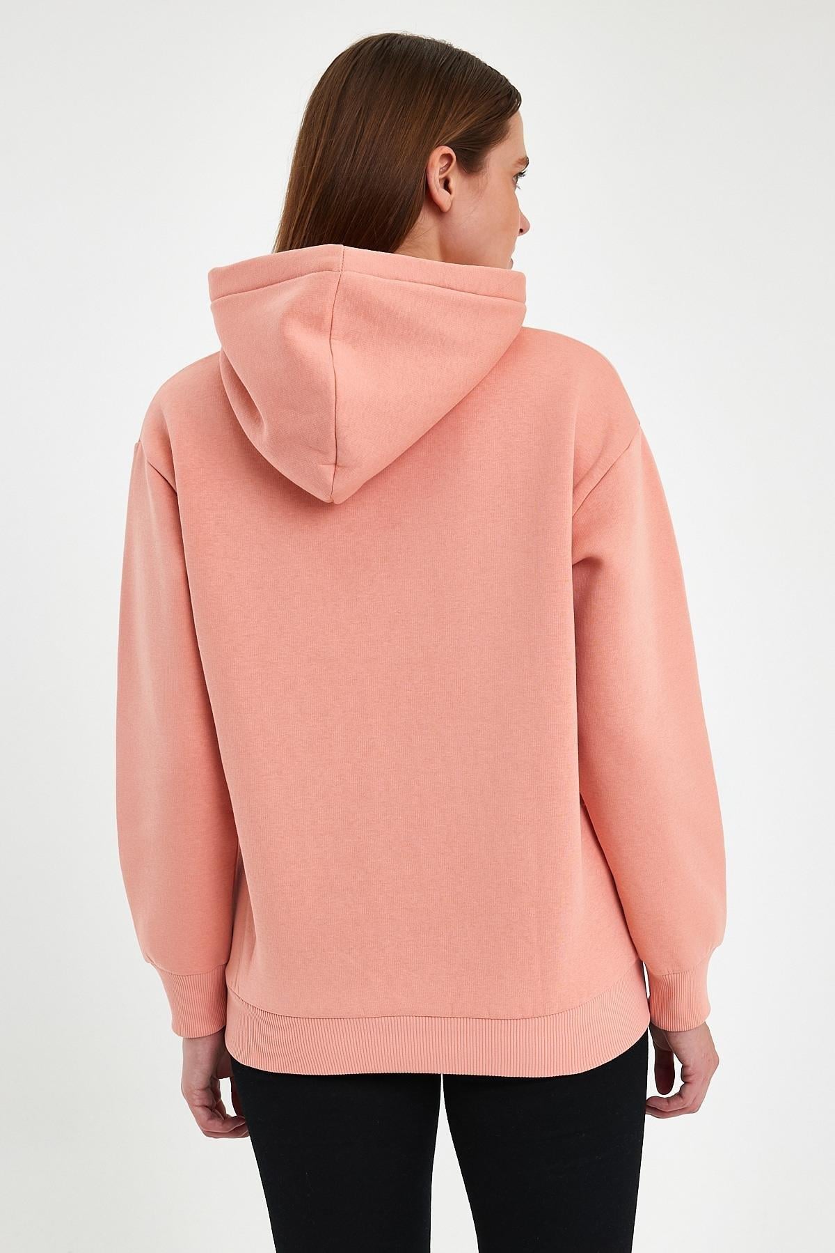 FİHA/2502-UNISEX BASKILI ŞARDONLU KAPŞONLU SWEAT - APRICOT