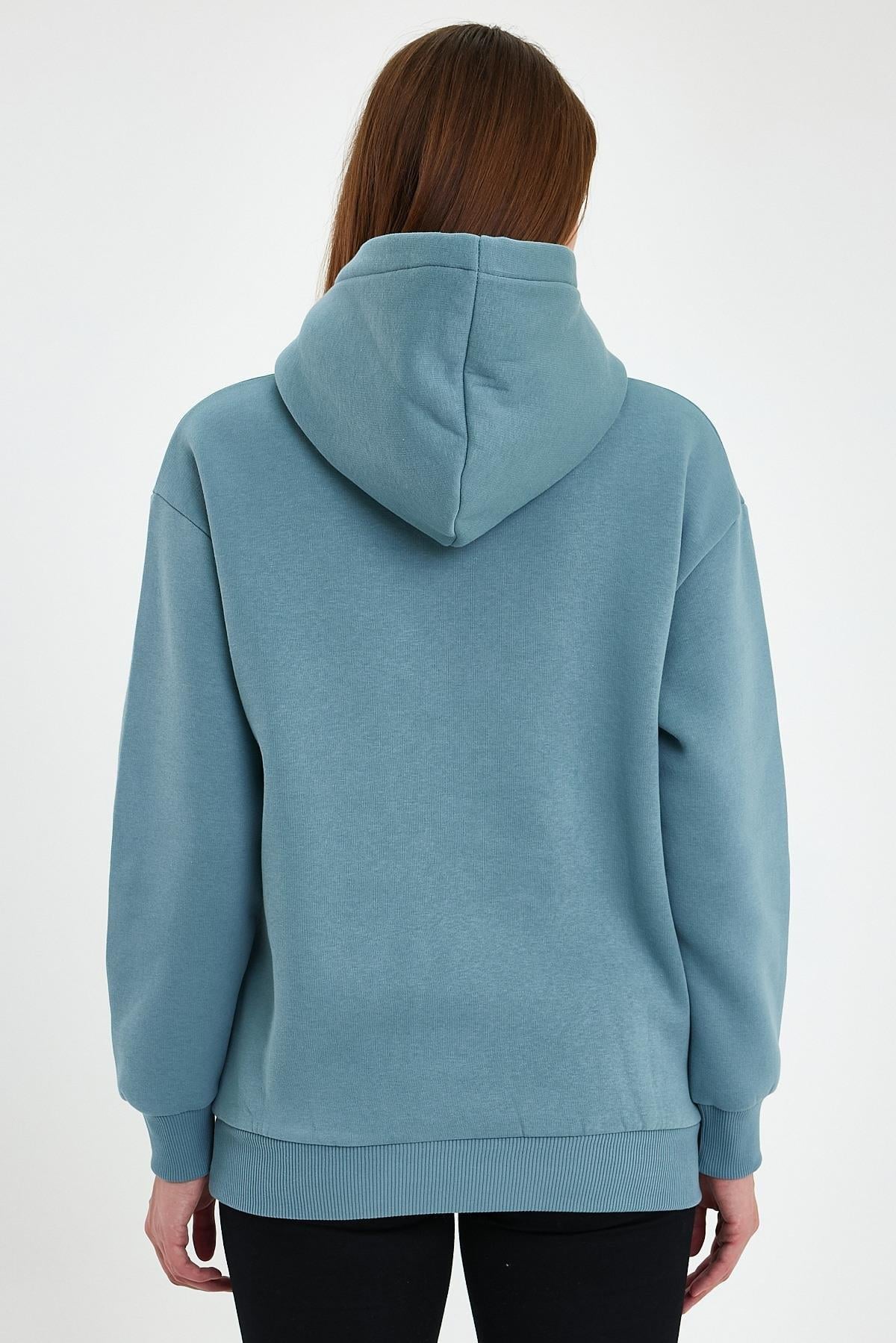 FİHA/2504-UNISEX BASKILI ŞARDONLU KAPŞONLU SWEAT - SAGE LEAF