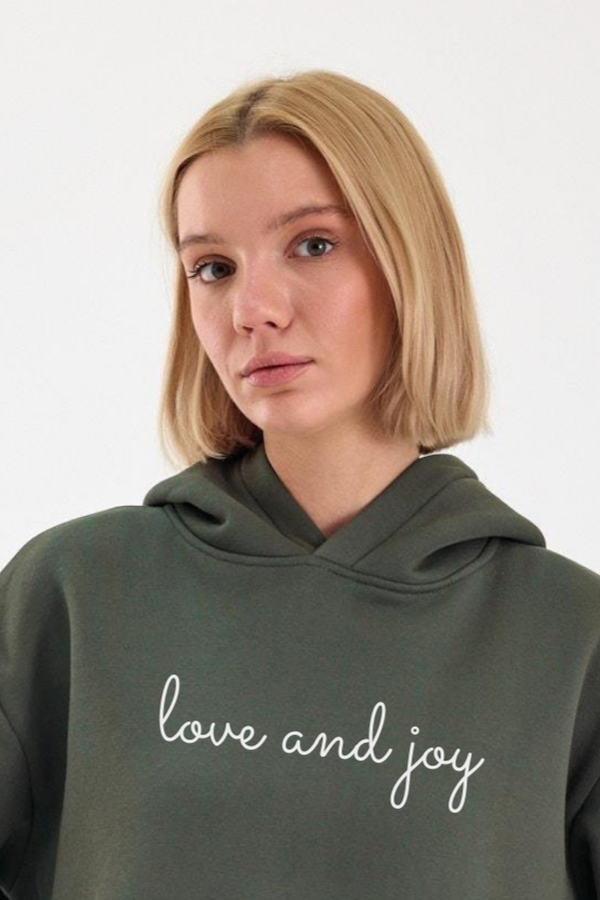 FİHA/2504-UNISEX BASKILI ŞARDONLU KAPŞONLU SWEAT - HAKİ