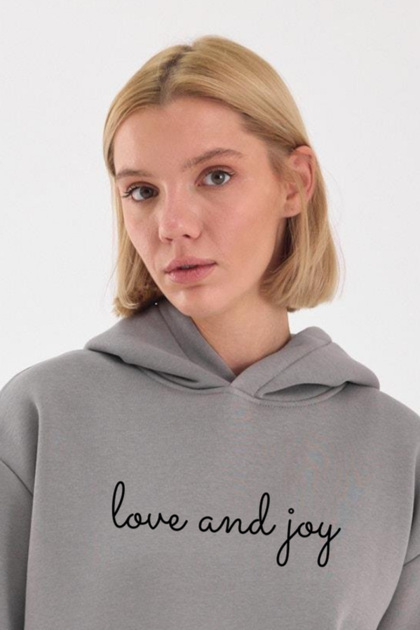 FİHA/2504-UNISEX BASKILI ŞARDONLU KAPŞONLU SWEAT - GRİ
