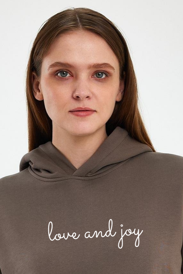 FİHA/2504-UNISEX BASKILI ŞARDONLU KAPŞONLU SWEAT - KAHVE