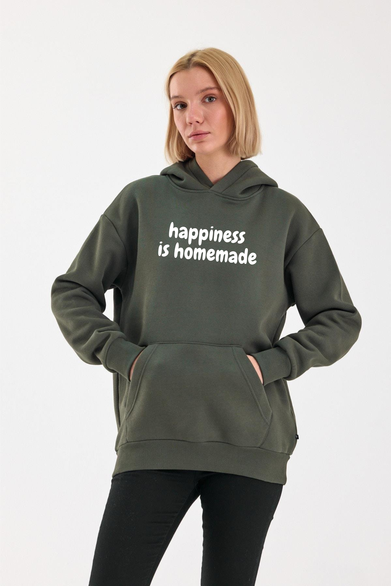 FİHA/2505-UNISEX BASKILI ŞARDONLU KAPŞONLU SWEAT - HAKİ