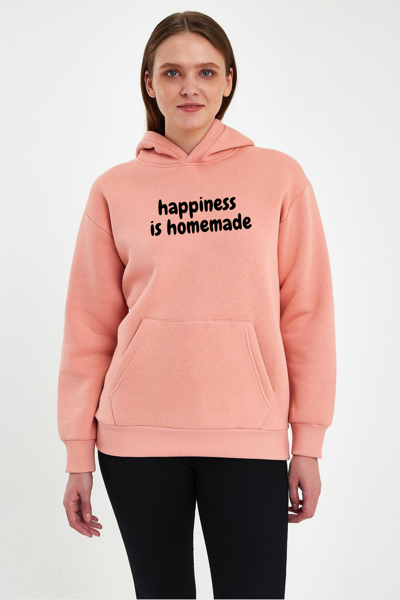 FİHA/2505-UNISEX BASKILI ŞARDONLU KAPŞONLU SWEAT - APRICOT