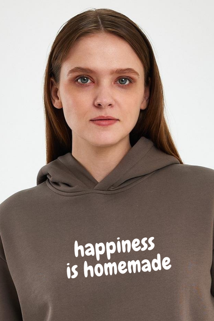 FİHA/2505-UNISEX BASKILI ŞARDONLU KAPŞONLU SWEAT - KAHVE