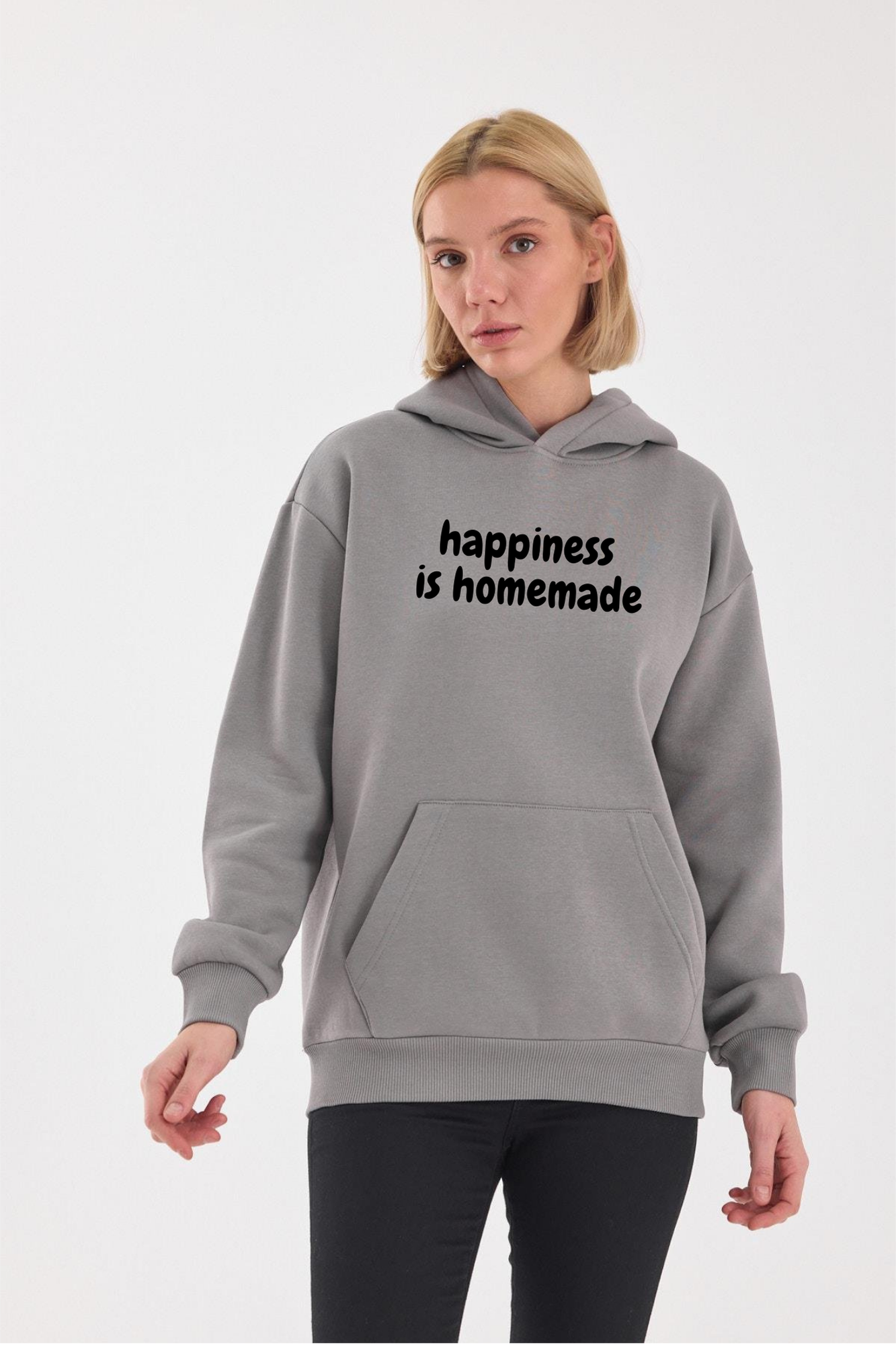 FİHA/2505-UNISEX BASKILI ŞARDONLU KAPŞONLU SWEAT - GRİ