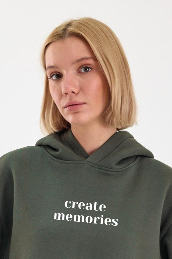 FİHA/2506-UNISEX BASKILI ŞARDONLU KAPŞONLU SWEAT - HAKİ