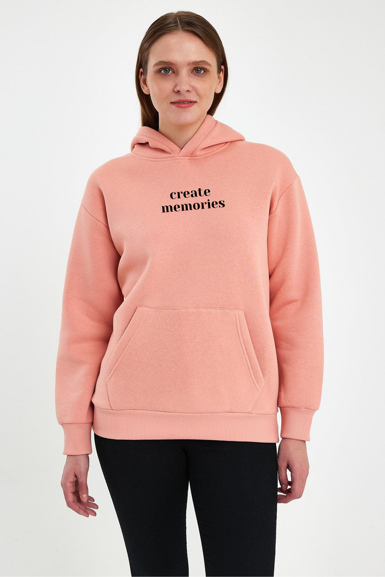 FİHA/2506-UNISEX BASKILI ŞARDONLU KAPŞONLU SWEAT - APRICOT