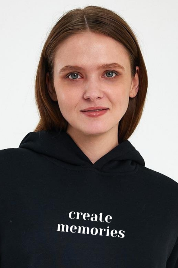 FİHA/2506-UNISEX BASKILI ŞARDONLU KAPŞONLU SWEAT - SİYAH