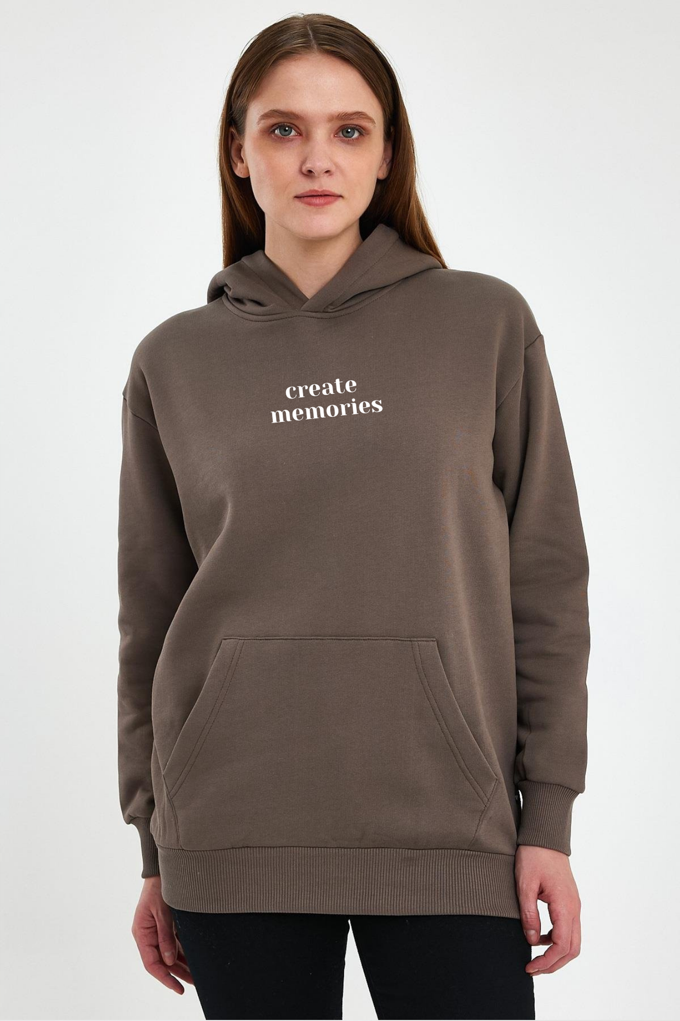 FİHA/2506-UNISEX BASKILI ŞARDONLU KAPŞONLU SWEAT - KAHVE