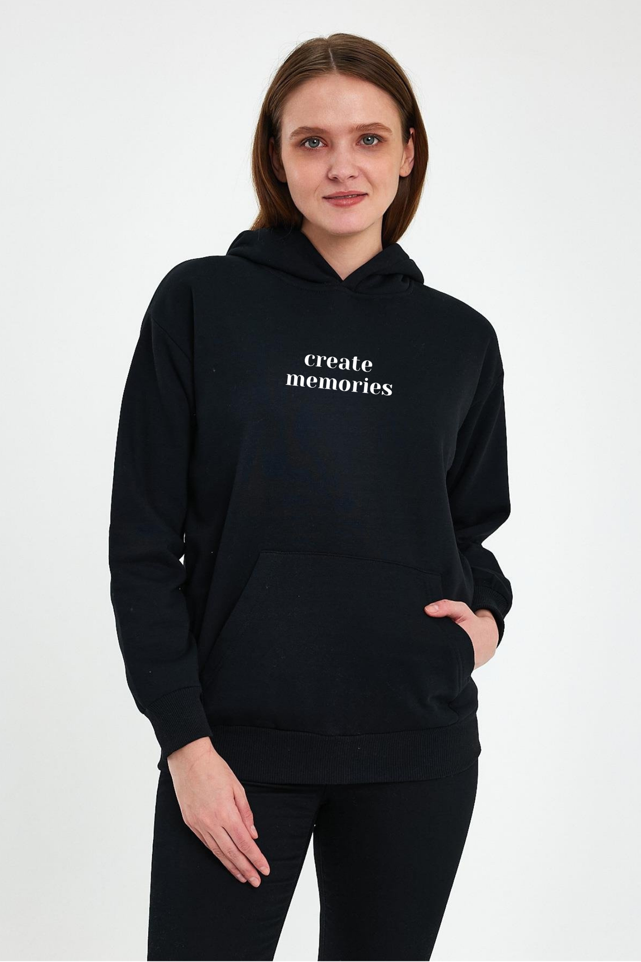 FİHA/2506-UNISEX BASKILI ŞARDONLU KAPŞONLU SWEAT - SİYAH