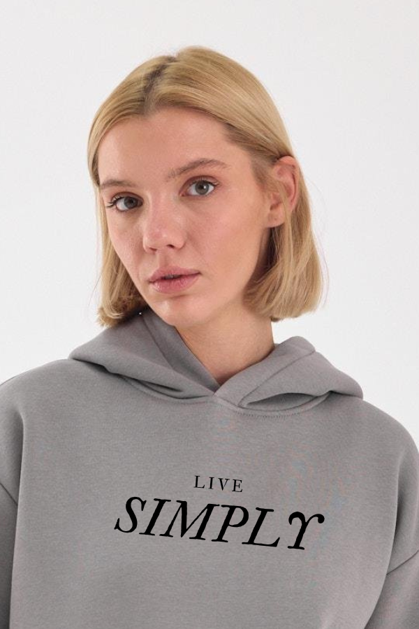 FİHA/2507-UNISEX BASKILI ŞARDONLU KAPŞONLU SWEAT - GRİ