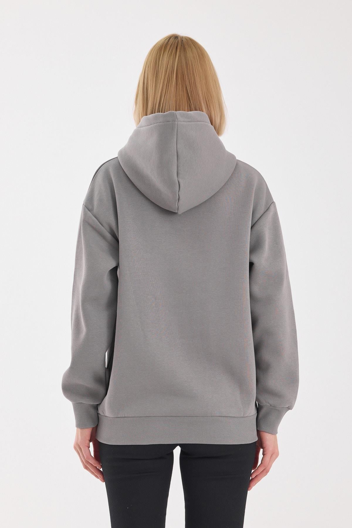 FİHA/2507-UNISEX BASKILI ŞARDONLU KAPŞONLU SWEAT - GRİ