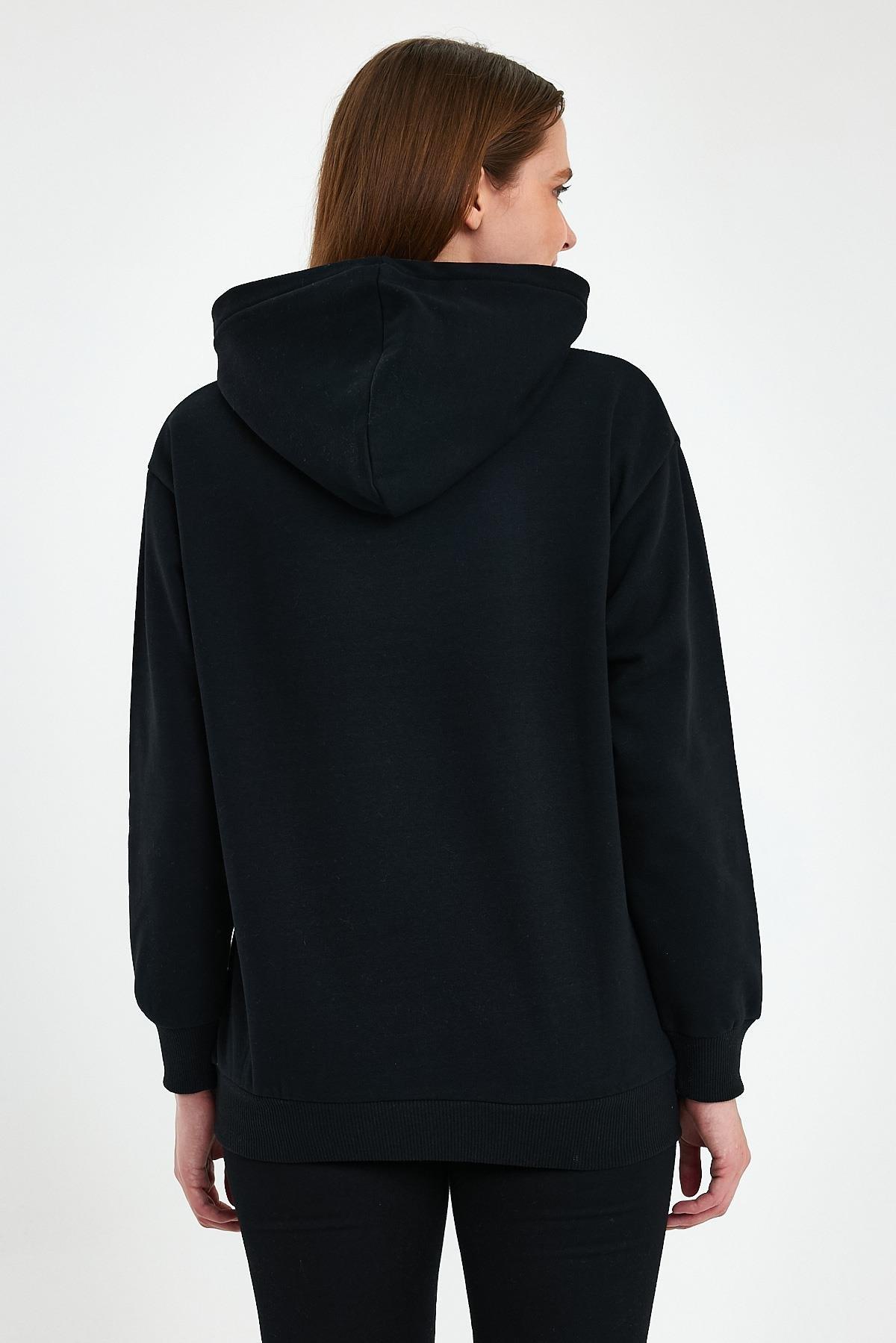 FİHA/2507-UNISEX BASKILI ŞARDONLU SWEAT - SİYAH