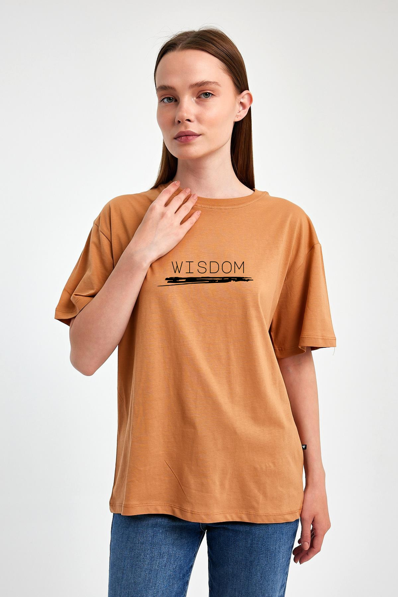 FİHA/2511-UNİSEX OVERSIZE BASKILI SIFIR YAKA TSHIRT - MACCHİATO