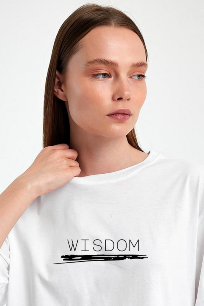 FİHA/2511-UNİSEX OVERSIZE BASKILI SIFIR YAKA TSHIRT - BEYAZ