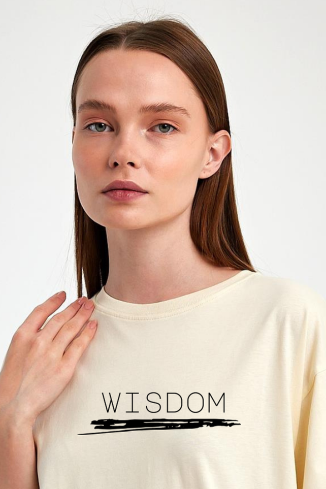 FİHA/2511-UNİSEX OVERSIZE BASKILI SIFIR YAKA TSHIRT - EKRU