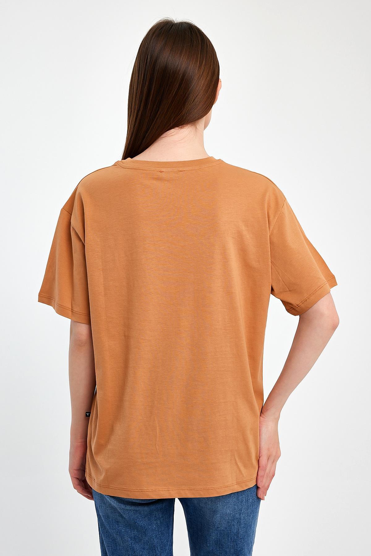 FİHA/2511-UNİSEX OVERSIZE BASKILI SIFIR YAKA TSHIRT - MACCHİATO