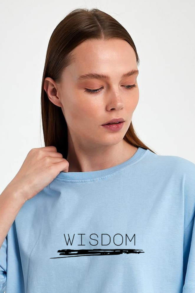 FİHA/2511-UNİSEX OVERSIZE BASKILI SIFIR YAKA TSHIRT - AİRY BLUE