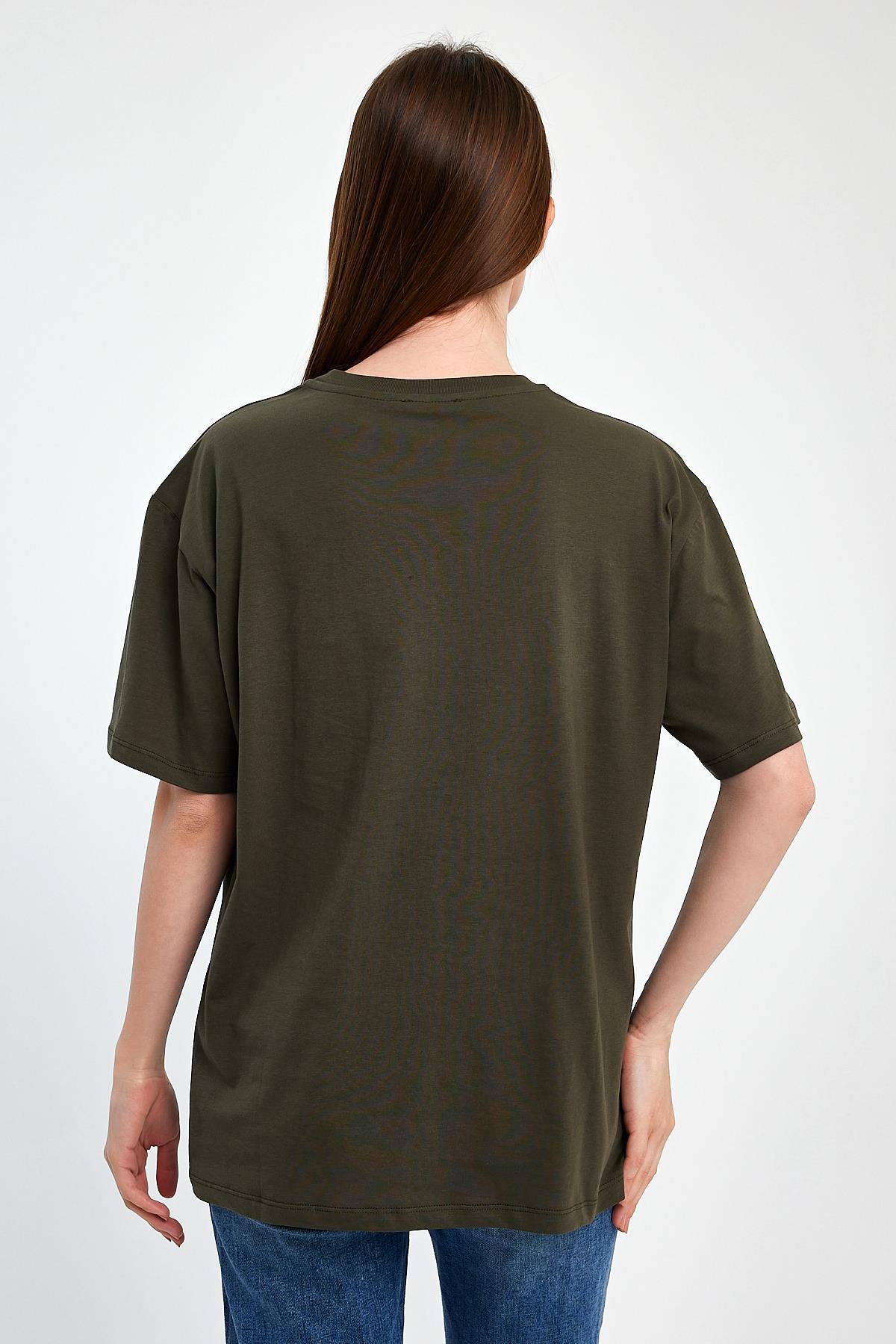 FİHA/2511-UNİSEX OVERSIZE BASKILI SIFIR YAKA TSHIRT - HAKİ