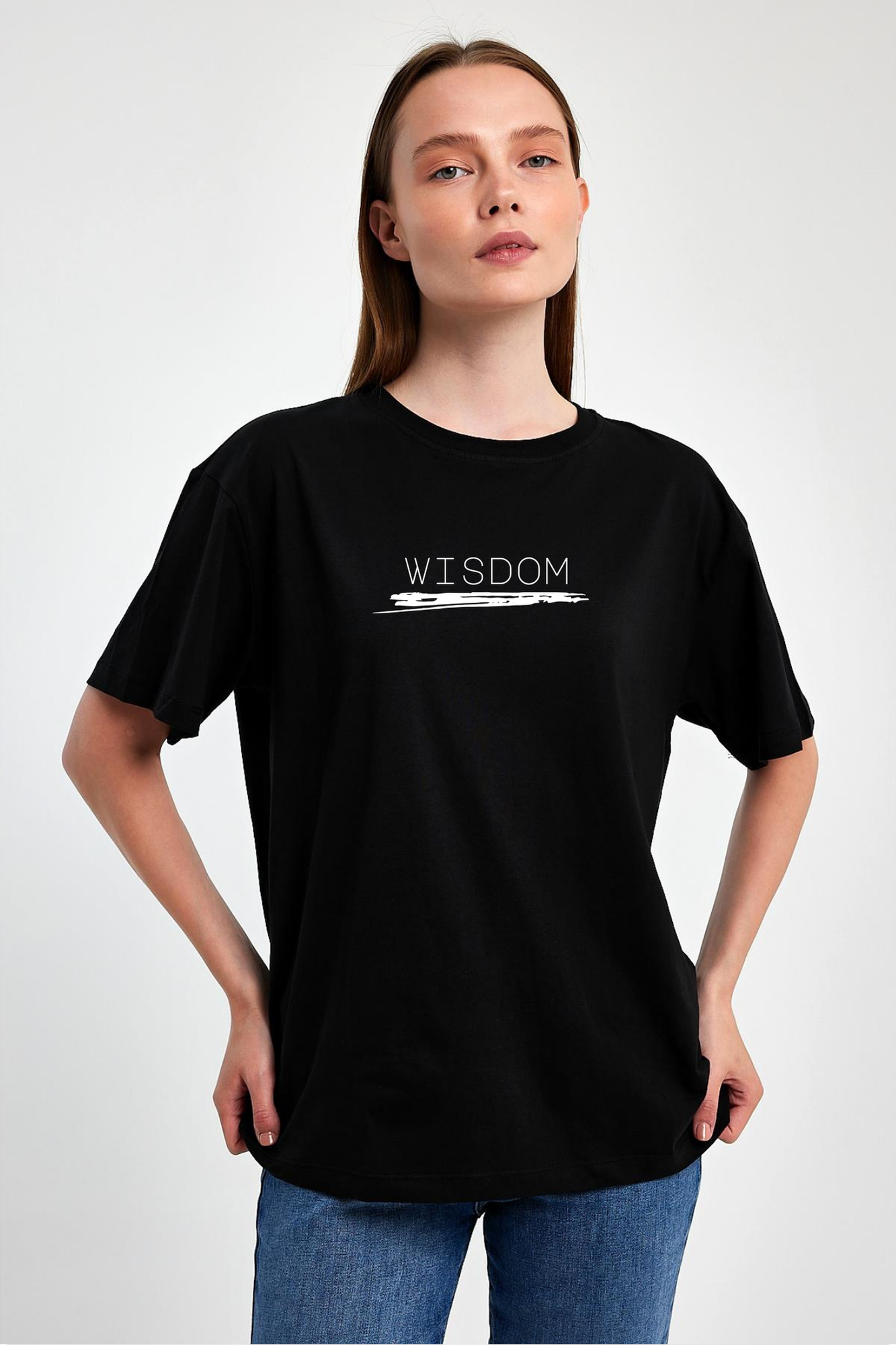 FİHA/2511-UNİSEX OVERSIZE BASKILI SIFIR YAKA TSHIRT - SİYAH