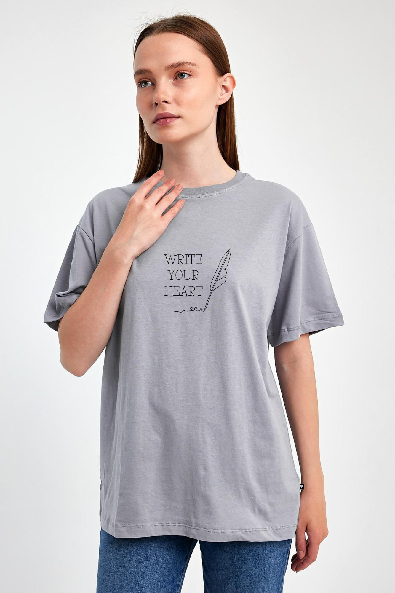 FİHA/2512-UNISEX OVERSIZE BASKILI SIFIR YAKA TSHIRT - LİLA
