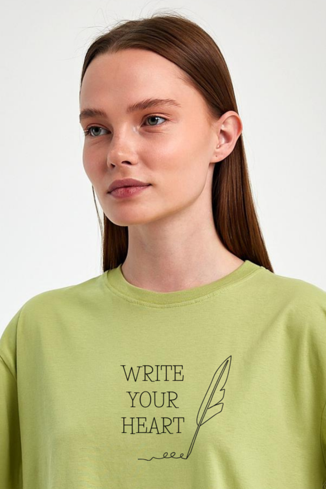 FİHA/2512-UNISEX OVERSIZE BASKILI SIFIR YAKA TSHIRT - FISTIK YEŞİLİ