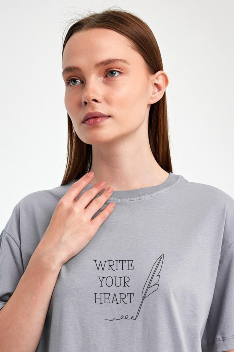 FİHA/2512-UNISEX OVERSIZE BASKILI SIFIR YAKA TSHIRT - LİLA