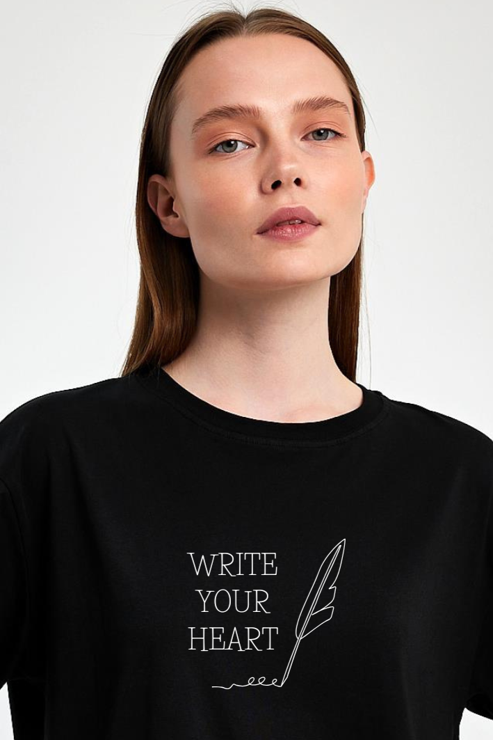 FİHA/2512-UNISEX OVERSIZE BASKILI SIFIR YAKA TSHIRT - SİYAH