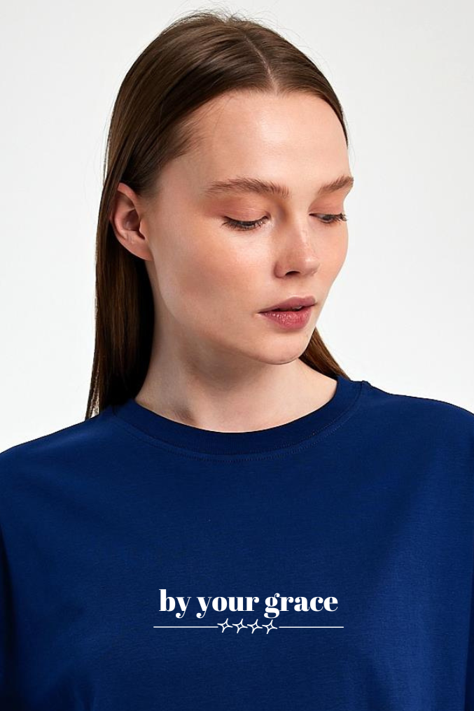 FİHA/2513-UNISEX OVERSIZE BASKILI SIFIR YAKA TSHIRT - LACİVERT